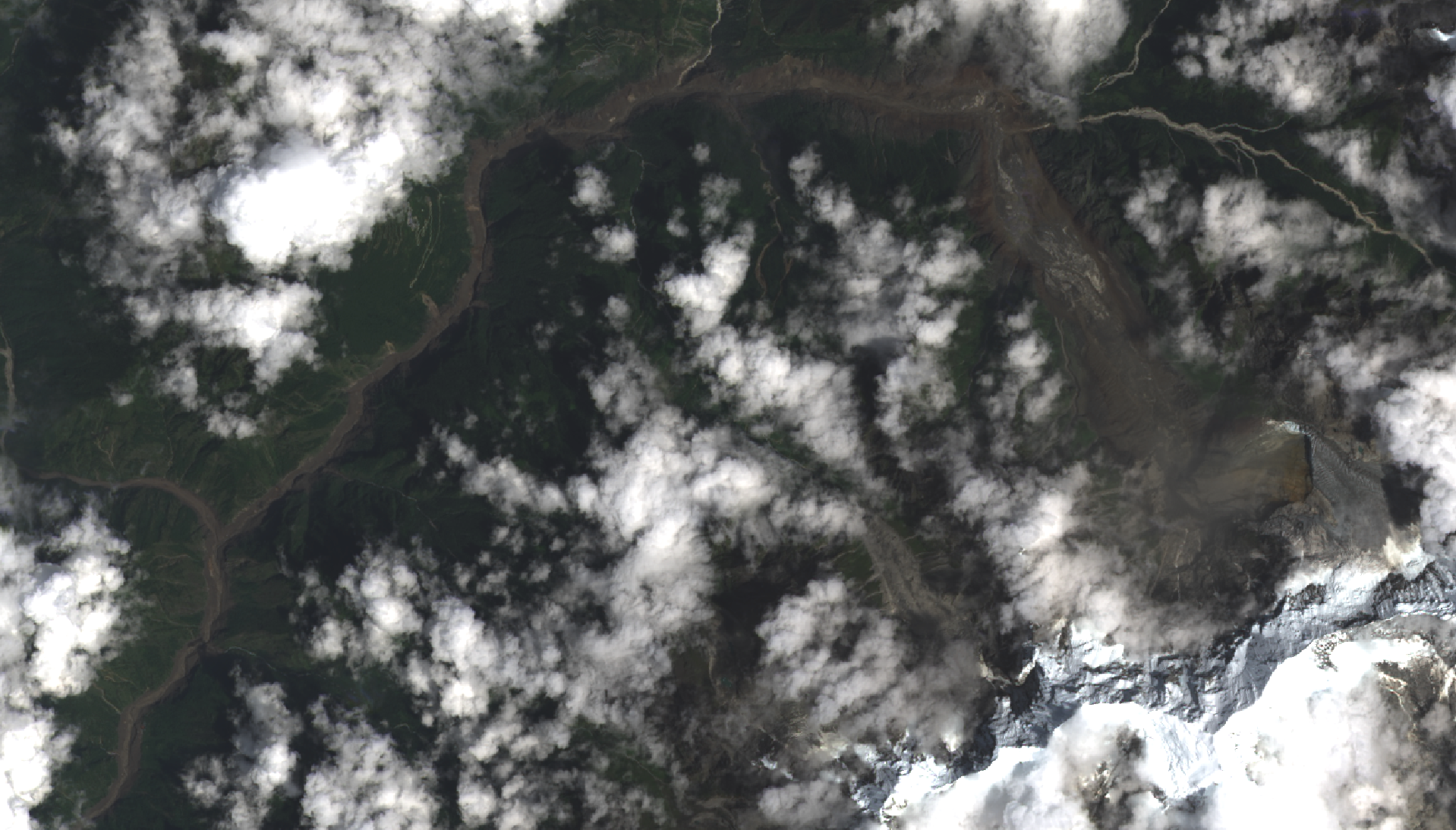 Imagen satelital del área afectada por las inundaciones de Nepal de agosto de 2026